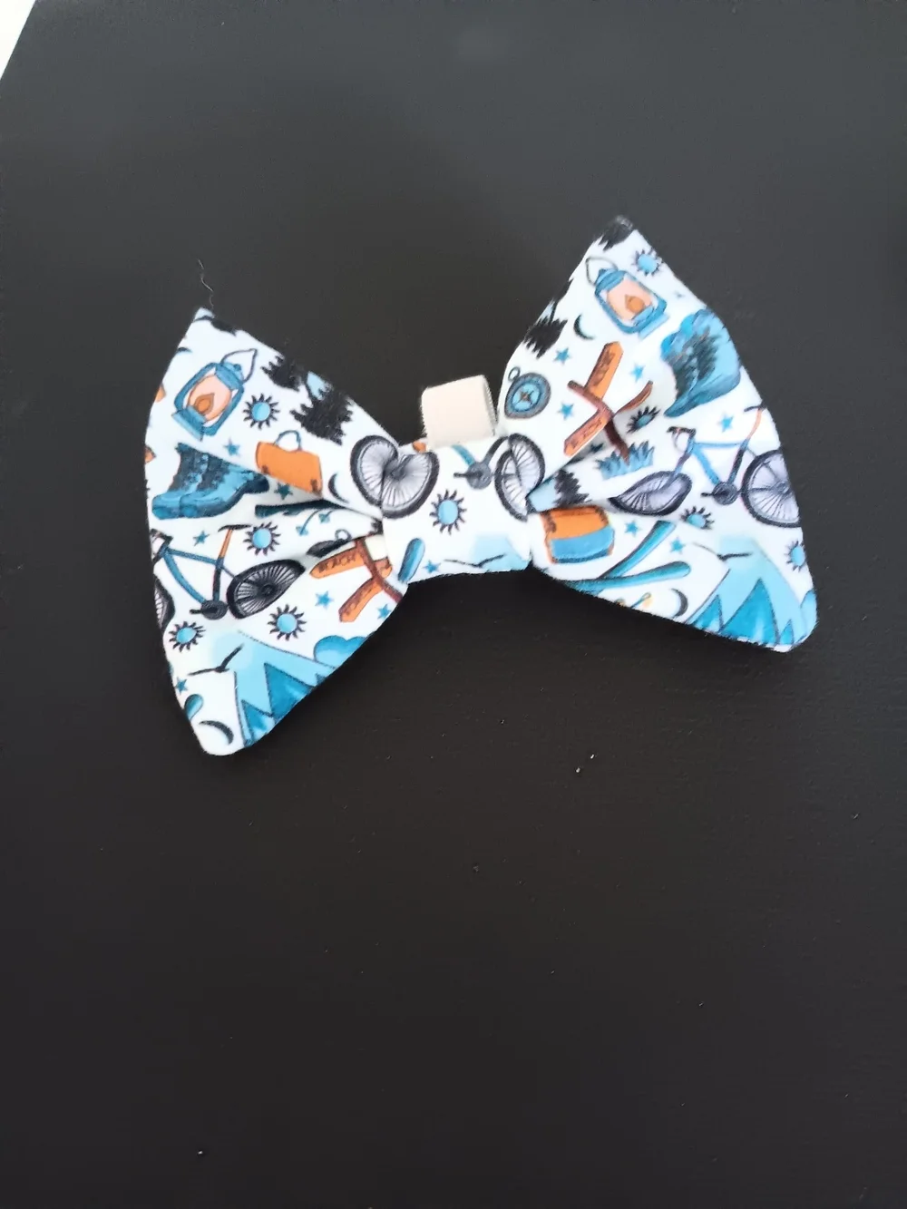 Griffy & Drake Small Bow Tie - Blue and Brown Print Adorable Bow Tie For Pets